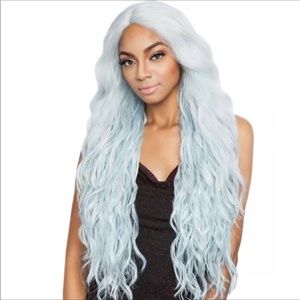 EXTREMELY LONG,PLATINUM ICE BLUE LACE FRONT WIG